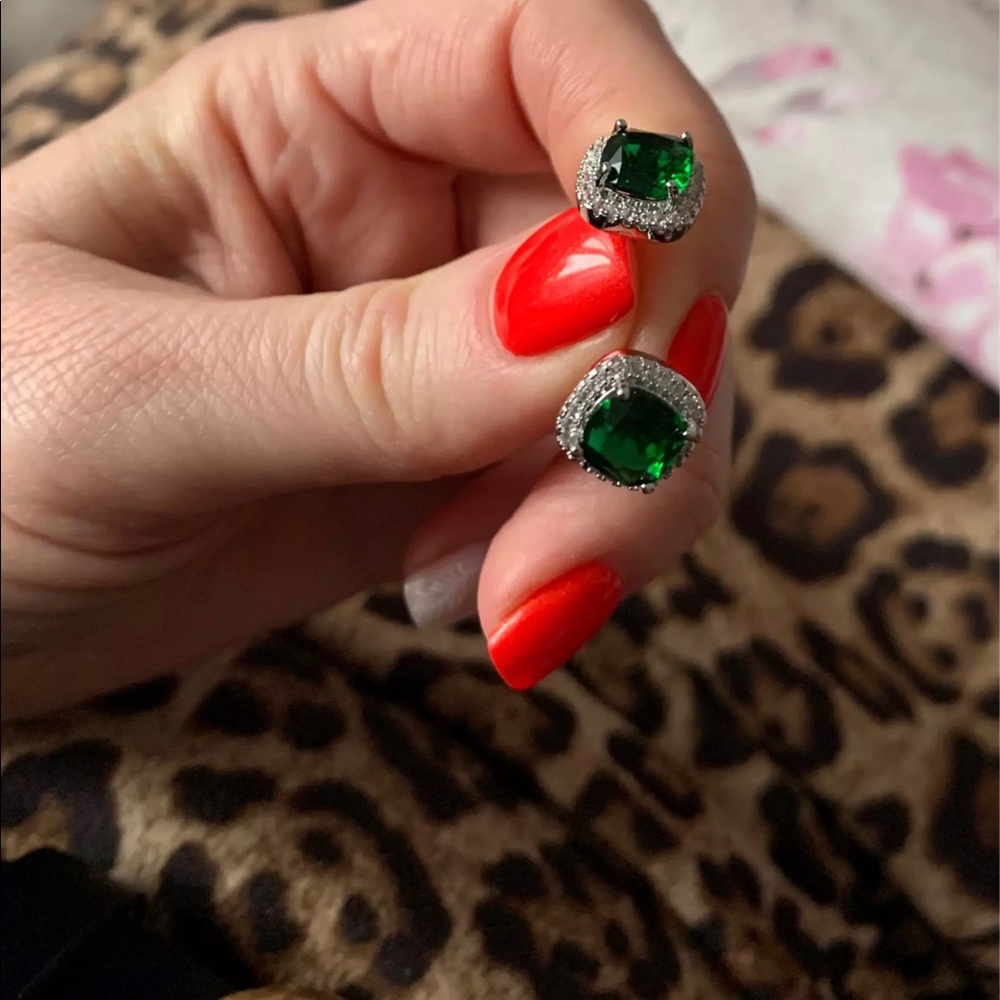 New 925 Sterling Silver Emerald Earrings - Picture 5 of 7